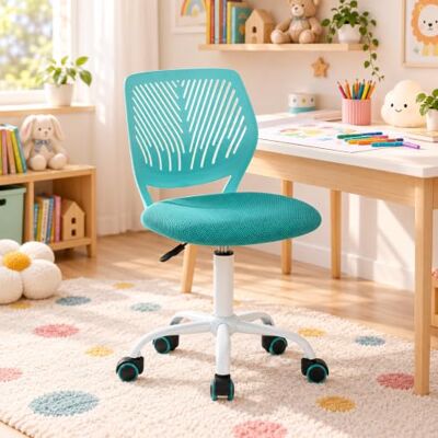 FurnitureR Veelzijdige bureaustoel voor kinderen, werkstoel zonder armleuningen met verstelbare hoogte, kleurrijke draaistoel voor school en thuiskantoor, turquoise FurnitureR Veelzijdige bureaustoel voor kinderen, werkstoel zonder armleuningen met verstelbare hoogte, kleurrijke draaistoel voor school en thuiskantoor, turquoise