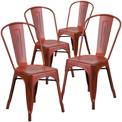 Flash Furniture Blake Commercial Grade 4 Pack noodlijdende Kelly rood metaal indoor-outdoor stapelbare stoel Flash Furniture Blake Commercial Grade 4 Pack noodlijdende Kelly rood metaal indoor-outdoor stapelbare stoel