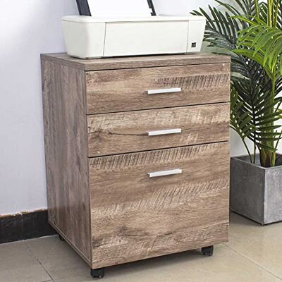 BAKAJI Ladekast, bureau, meubelstuk, printerdeur, van MDF-hout, met 3 laden en 4 draaibare wielen, modern design, meubels voor thuis, kantoor, afmetingen 46,5 x 45 x 64 cm (taupe) BAKAJI Ladekast, bureau, meubelstuk, printerdeur, van MDF-hout, met 3 laden en 4 draaibare wielen, modern design, meubels voor thuis, kantoor, afmetingen 46,5 x 45 x 64 cm (taupe)