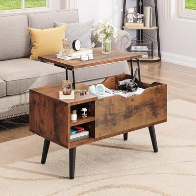 YITAHOME Salontafel met lifttop met verborgen compartiment, verstelbare opbergplank, veerlifter, salontafel met opbergruimte voor woonkamer, 80 x 40 x 61,5 cm, rustiek bruin YITAHOME Salontafel met lifttop met verborgen compartiment, verstelbare opbergplank, veerlifter, salontafel met opbergruimte voor woonkamer, 80 x 40 x 61,5 cm, rustiek bruin