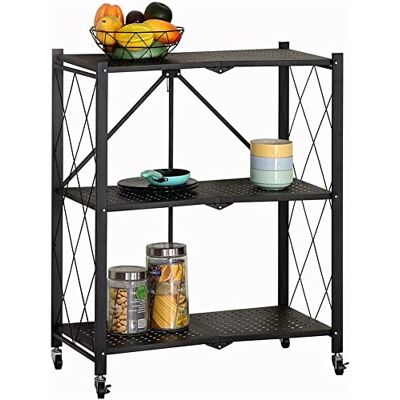 BAKAJI Keukentrolley, inklapbaar, multifunctionele meubels, smalle ruimtes, smal, comfortabel, ruimtebesparend, badkamer, kantoor, meubels, interieurarchitectuur, kleur zwart (3 etages) BAKAJI Keukentrolley, inklapbaar, multifunctionele meubels, smalle ruimtes, smal, comfortabel, ruimtebesparend, badkamer, kantoor, meubels, interieurarchitectuur, kleur zwart (3 etages)