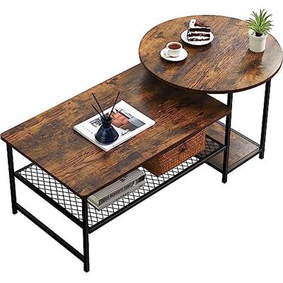 BAKAJI 2-in-1 deelbare koffietafelset, deelbaar, met 4 planken, lage tafel, industrieel design, ideaal voor woonkamer, kantoor, zwarte structuur en planken van walnoothout BAKAJI 2-in-1 deelbare koffietafelset, deelbaar, met 4 planken, lage tafel, industrieel design, ideaal voor woonkamer, kantoor, zwarte structuur en planken van walnoothout