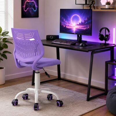 FurnitureR Gamingstoel voor kinderen, bureaustoel, gamerstoel, bureaustoel, ergonomisch modern design, mouwloos, verstelbare zithoogte, rubberen wielen, paars F FurnitureR Gamingstoel voor kinderen, bureaustoel, gamerstoel, bureaustoel, ergonomisch modern design, mouwloos, verstelbare zithoogte, rubberen wielen, paars F