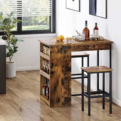 YITAHOME Bartafel met barkrukset, bartafel 3-delig, eettafel met 2 krukken 3 planken, barkruk met metalen frame, eetgroep voor 2 personen, ontbijttafel, meubelsets thuis, keuken (vintage bruin) YITAHOME Bartafel met barkrukset, bartafel 3-delig, eettafel met 2 krukken 3 planken, barkruk met metalen frame, eetgroep voor 2 personen, ontbijttafel, meubelsets thuis, keuken (vintage bruin)