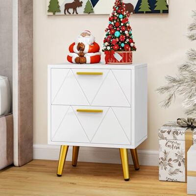 YITAHOME Nachtkastje met 2 laden, 2 USB-poorten en stopcontacten, nachtkastje met gouden metalen poten en handgrepen, bijzettafel met opbergruimte voor woonkamer, slaapkamer, 40 x 30 x 52 cm, wit YITAHOME Nachtkastje met 2 laden, 2 USB-poorten en stopcontacten, nachtkastje met gouden metalen poten en handgrepen, bijzettafel met opbergruimte voor woonkamer, slaapkamer, 40 x 30 x 52 cm, wit