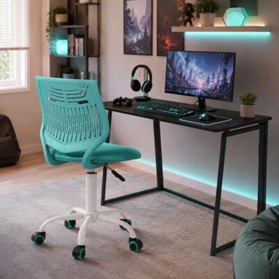 FurnitureR Gaming stoel voor kinderen, bureaustoel, gamerstoel, bureaustoel, ergonomisch modern design, mouwloos, zithoogteverstelling, rubberen wielen, turquoise F FurnitureR Gaming stoel voor kinderen, bureaustoel, gamerstoel, bureaustoel, ergonomisch modern design, mouwloos, zithoogteverstelling, rubberen wielen, turquoise F
