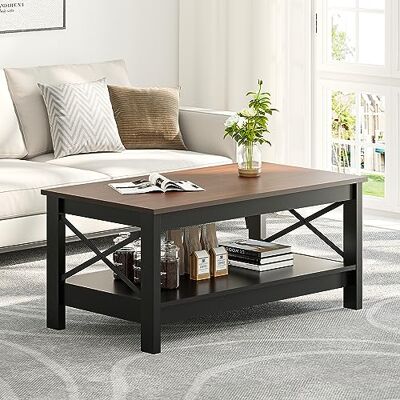 YITAHOME Salontafel, kleine houten tafel met 2 niveaus en opbergplank, 100 x 55,3 x 45 cm, super stabiliteit, dikkere houten accent cocktailcentrumuiteinden YITAHOME Salontafel, kleine houten tafel met 2 niveaus en opbergplank, 100 x 55,3 x 45 cm, super stabiliteit, dikkere houten accent cocktailcentrumuiteinden