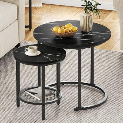 YITAHOME Salontafel, set van 2, rond, woonkamertafel, modern, met opbergruimte, bijzettafel, set van 2, stapelbaar met houten plaat en metalen frame, bank, tafel, woonkamer, thuiskantoor YITAHOME Salontafel, set van 2, rond, woonkamertafel, modern, met opbergruimte, bijzettafel, set van 2, stapelbaar met houten plaat en metalen frame, bank, tafel, woonkamer, thuiskantoor