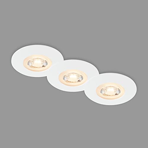 BRILONER Set van 3 plafondinbouwspots LED, ultravlakke inbouwspots, badkamer inbouwspots, badkamer inbouwspots IP65, wit mat, 90x25 mm (DxH)