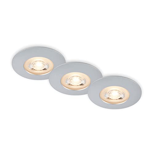 Briloner 7044-034 Set van 3 plafond inbouwspots LED, ultra platte inbouwspots, badkamer inbouwspots, badkamer inbouwspots IP65, mat chroom, 90x25 mm (DxH)