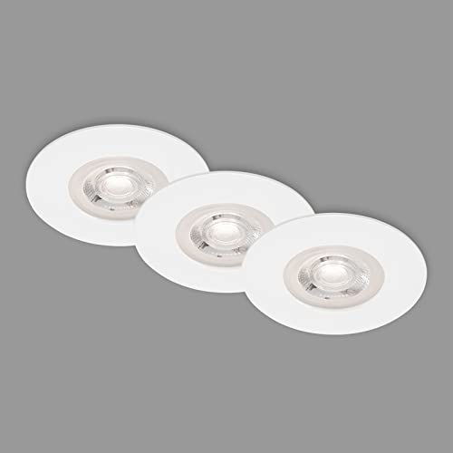 BRILONER Set van 3 LED inbouwspots plafond, dimbare inbouwspots, ultra platte LED inbouwspot badkamer, inbouwspot badkamer IP44, wit, 90x25 (DxH)