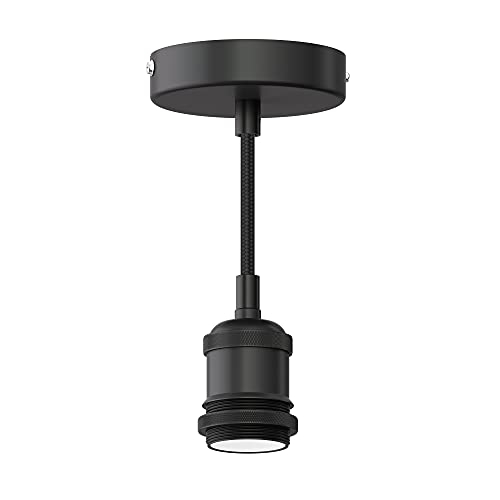 ledscom.de Hanglamp/hanglamp RETRA, textielkabel, mat zwart, 1x E27 max. 60W, staaf, lamphouder, Led, keuken, gloed, lampenkap, lamp, hanglamp, hanglamp, hanglamp