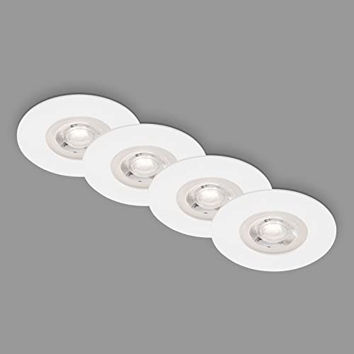 Briloner Set van 4 plafondinbouwspots LED, ultravlakke inbouwspots, badkamer inbouwspots, badkamer inbouwspots IP44, wit mat, 90x25 mm (DxH)