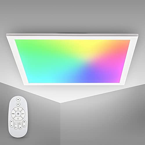 B.K.Licht I LED Paneel I dimbare plafondlamp 45 x 45 cm I CCT en RGB I ultravlak I dimbaar I plafoniere met afstandsbediening I 3.000K 6500K I 1.300lm I 15W LED plafonniere vierkant I plafondlampen