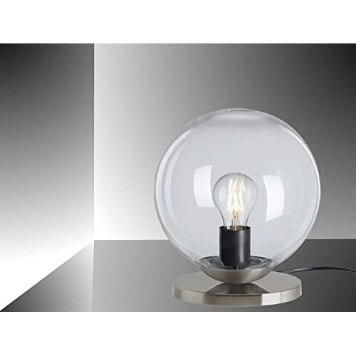 Trango Sun, 7010C, retro bedlampje, glazen bol, tafellamp in helder, incl. kabelschakelaar en E27-fitting, vensterbanklamp, bureaulamp, tafellamp zonder lamp, 1 stuks