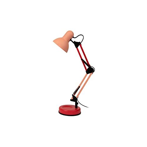 Fisura Vintage bureaulamp "Ralph". Flexo lamp compatibel met E27 lampen. Metalen bureaulamp, 14 cm x 14 cm x 57 cm. (Roze en rood)