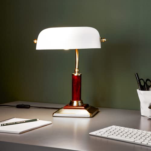 Lightbox Stijlvolle banklamp bureaulamp met draaibare kop en schakelaar glas / metaal / hout 34cm hoogte