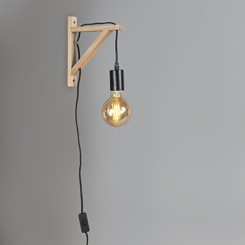 Qazqa Modern Wandlamp hout met zwart Galgje   Woonkamer   Slaapkamer   Keuken Hout E27 Geschikt voor LED Max. 1 x 25 Watt