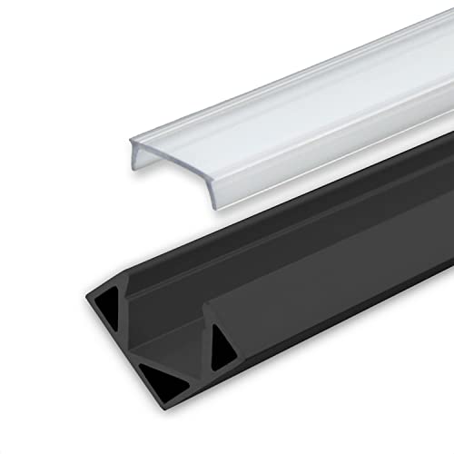 INNOVATE Aluminium aluminium profiel strip strip hoekprofiel voor LED stripes/strips (hoekprofiel aluminium zwart 11 mm opaal afdekking helder)