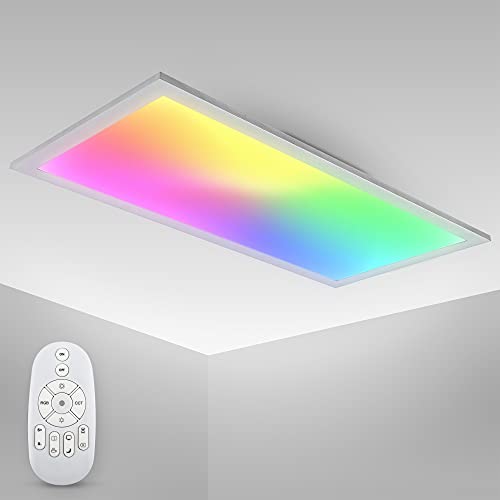 B.K.Licht I LED Paneel I dimbare plafondlamp I CCT en RGB I ultravlak I dimbaar I plafoniere met afstandsbediening I 59.5cm x 29.5cm (LxB) I 3.000K 6500K I 1.300lm I 15W LED plafonniere vierkant I plafondlampen