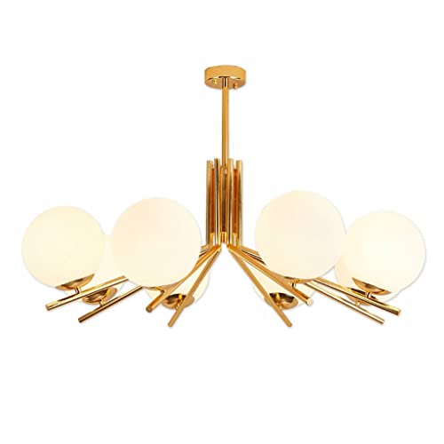 qudkdhs Woonkamer E27 LED-hanglamparmaturen Plaat Glanzend goud Glazen hanger Hanglamparmaturen Verlichting Glansstaaf Hangende binnenverlichting (Grootte: 8 licht rond), Kristallen hanglampen voor