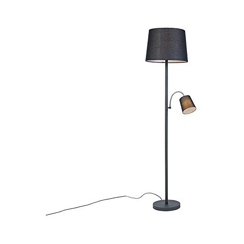 Qazqa Klassiek   Antiek Klassieke vloerlamp zwart met zwarte kap en leeslampje Retro   Woonkamer   Slaapkamer   Keuken Staal Langwerpig E27 Geschikt voor LED Max. 1 x 60 Watt