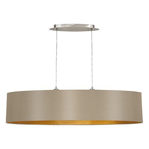 Eglo Hanglamp Maserlo, 2 lampen textiel hanglamp, hanglamp ovaal van staal en stof, kleur: mat nikkel, taupe, goud, fitting: E27, L: 100 cm