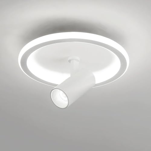 RXPVUXE Ronde LED-plafondarmatuur Wit/zwart plafondspotlicht 30W opbouwarmatuur met verstelbare spot voor keuken, slaapkamer, eetkamer, hal, entree en kantoor