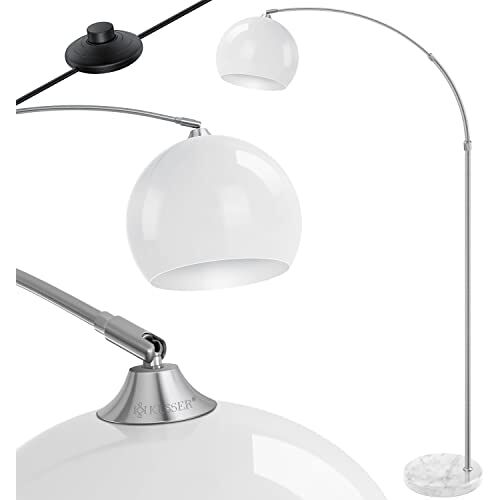 KESSER ® Booglamp met stabiele marmeren voet in hoogte verstelbaar 146-220cm wit voetschakelaar vloerlamp booglamp vloerlamp lounge RETRO design