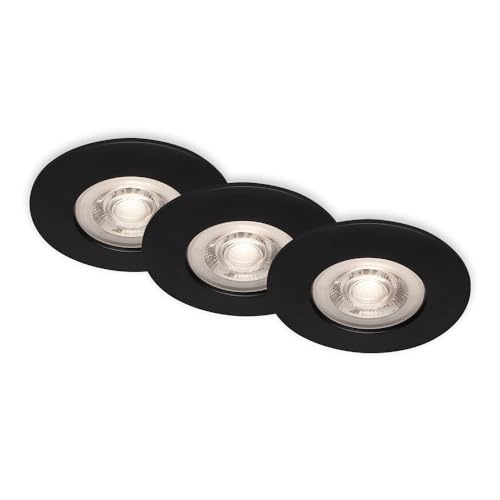 Briloner 7036-035 Set van 3 LED inbouwspots plafond, dimbare inbouwspots, ultra platte LED inbouwspot badkamer, inbouwspot badkamer IP44, zwart, 90x25 (DxH)