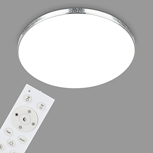 Briloner LED badkamer plafondlamp glitter effect, RGB badkamerlamp, IP44 LED badkamerlamp, kleurtemperatuur instelbaar, chroom, 455x75 mm (DxH).