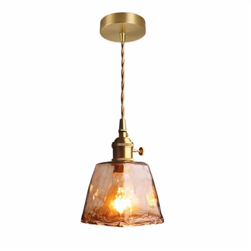 UYTTLHK Retro hangende plafondlamp van amberkleurig glas, Noordse hangende hangende verlichtingsarmaturen met glazen kap, moderne verstelbare hanglamp for keukeneiland, eetkamer, slaapkamer, hal