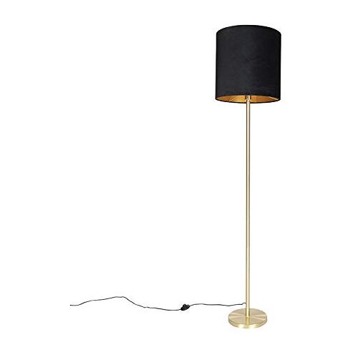 Qazqa Klassiek   Antiek Klassieke vloerlamp messing met zwarte kap 40 cm Simplo   Woonkamer   Slaapkamer Stof Cilinder  Langwerpig E27 Geschikt voor LED Max. 1 x 60 Watt