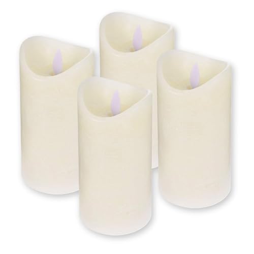 ToCi Led-kaarsen, crème, Ø 7,5 x 10 cm, set van 4 vlamloze echte waskaarsen, met beweegbare vlam en timer, adventskaarsen, graf