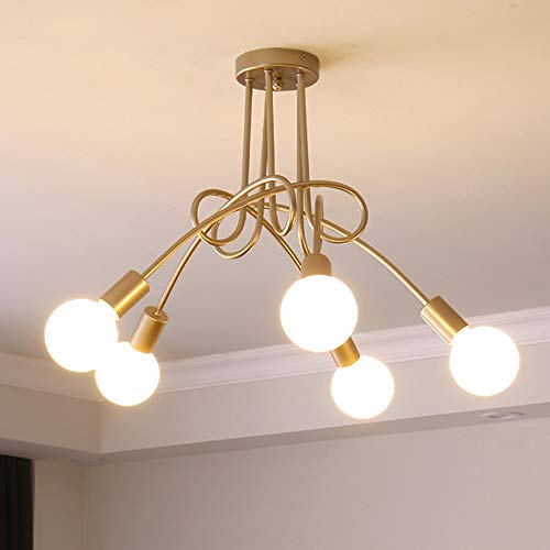 iDEGU Industriële retro metalen kroonluchter lampenkap E27 moderne lamp hanglamp voor woonkamer slaapkamer eetkamer (gouden verf, 5 lampen) zonder lampen