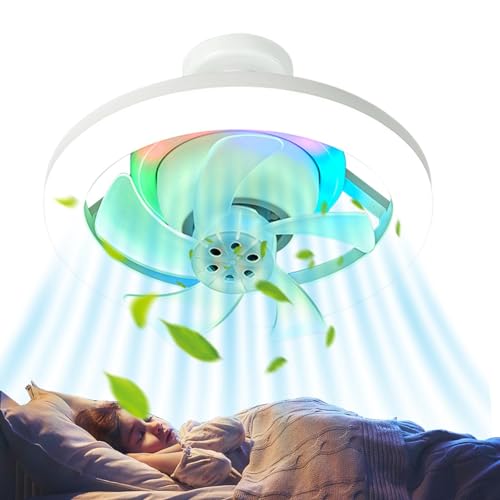 Virtcooy Plafondventilatorlicht, plafondlamp met ventilator,Plafondventilator slaapkamer 10 inch inbouw LED-plafondventilator voor binnen met licht, plafondventilator met laag profiel voor