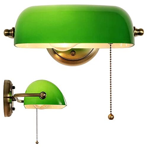 Somesino Traditionele bankier wandlamp groene bankier lamp retro leeslamp met trekdraad schakelaar verstelbare lampenkap (Green Antique)