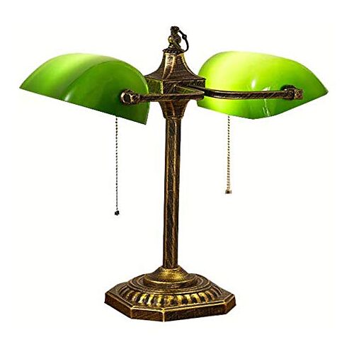 AttreX Vintage kantoorlezing bankierslamp met groene glazen kap en smeedijzeren voet traditionele bankiersbureaulamp voor slaapkamer studeerkamer verlichting decoratief,B