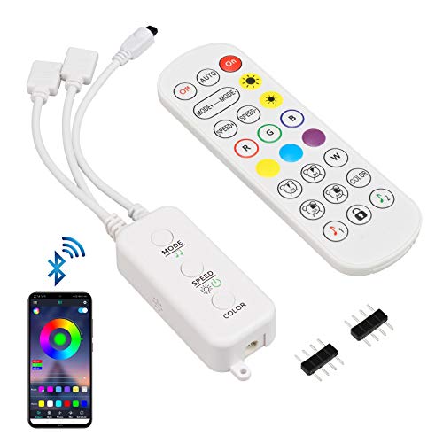 Sunity Bluetooth LED strip controle controller 2-porttia, muziek sync app controle LED-strip controle vervanging compatibel met 5V-24V 4-Pin RGB LED-strip (AC adapter niet inbegrepen)