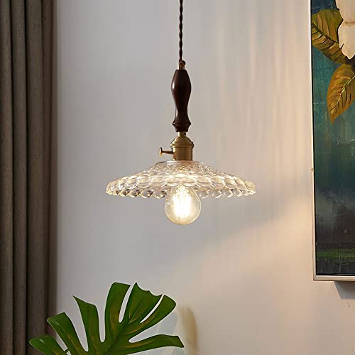 XYMJT Transparant Glazen Hanglamp, Hangers Kroonluchter Plafondlicht, Boerderij Walnoot Kroonluchters Armaturen, Hangende Hangendep/24 * 22Cm