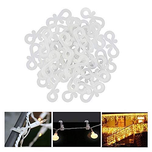 Meetory 100 stuks goothaken voor buitenverlichting, kerstverlichting goot clips, mini plastic buitenlicht haken S clips voor Kerstmis Xmas decoratie buiten lichtslingers, seizoensgebonden