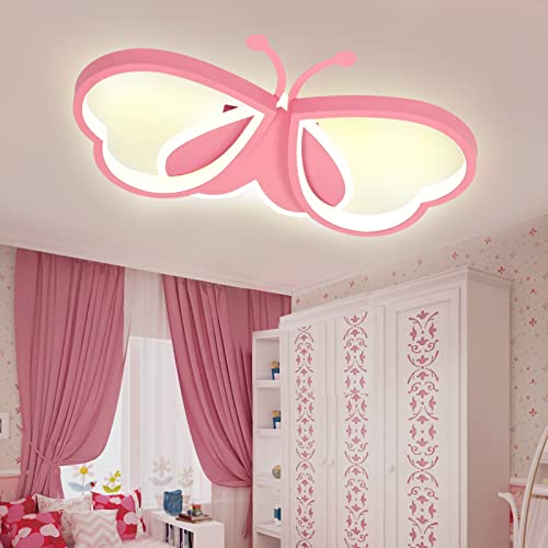 LUOLONG LED Kinder Plafondlamp Vlinder Plafondlamp Dimbaar Acryl Plafondlamp Kinderkamer Creatieve Plafondlamp Meisjeskamer Slaapkamer Cartoon Plafondlamp-rosa 52cm