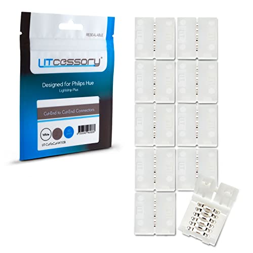 Litcessory Afgesneden naar Afgesneden Connector voor Philips Hue Lightstrip Plus (10 Stuk, Wit STANDARD 6-SPELD V3)