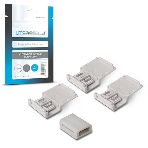 Litcessory Afgesneden naar Afgesneden Connector voor Philips Hue Lightstrip Plus (4 Stuk, Wit MIKRO 6-SPELD V4)