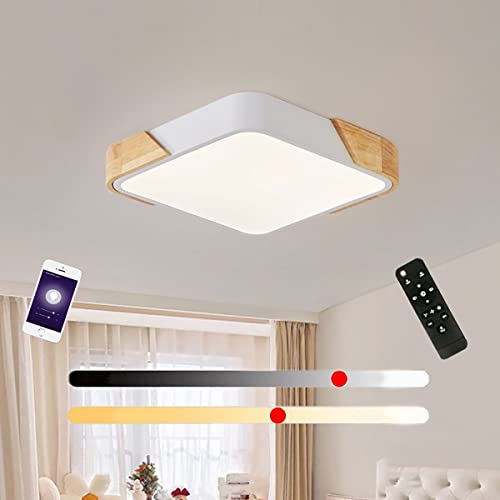 TRUYOK APP dimbare LED plafondlamp hout, 24W plafondlamp met afstandsbediening, 2400L plafondlamp hout licht plafond voor woonkamer slaapkamer keuken lounge hal