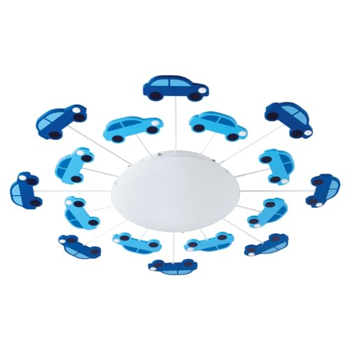 Eglo Plafondlamp Viki 1, 1-pits kinderkamer wandlamp, stalen plafondlamp, kleur: blauw, glas: satijn, wit, fitting: E27