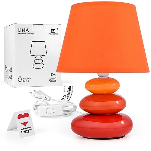 Urban Lifestyle Bedlamp"Lina oranje) tafellamp keramische tafellamp met stoffen kap, geschikt voor led, E14, 230V keramische tafellamp, bedlampje, banklamp