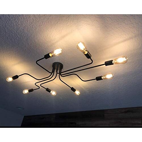 LynPon industriële plafondverlichting, zwarte vintage plafondlamp, 8-lichts spinlichten Plafondverlichtingsarmatuur voor eetkamer, slaapkamer, bar