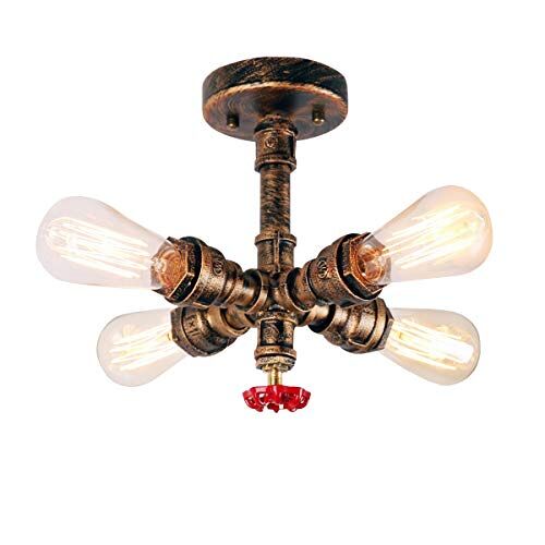 iDEGU Industriële plafondlamp, vintage plafondlamp, stijl, wandlamp, plafondlamp, met 4 lampen (roest)