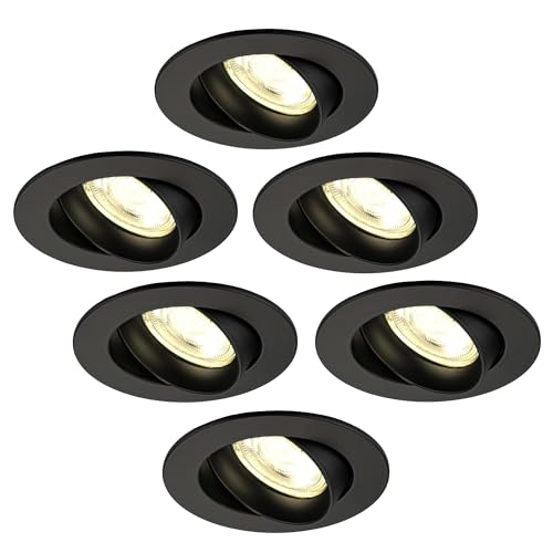 Ledvion Set van 6 LED Inbouwspots Rio, Zwart, 5W, 2700K, 85 mm, Dimbaar, Rond, Badkamer Inbouwspots, Plafondspots, Inbouwspot Frame